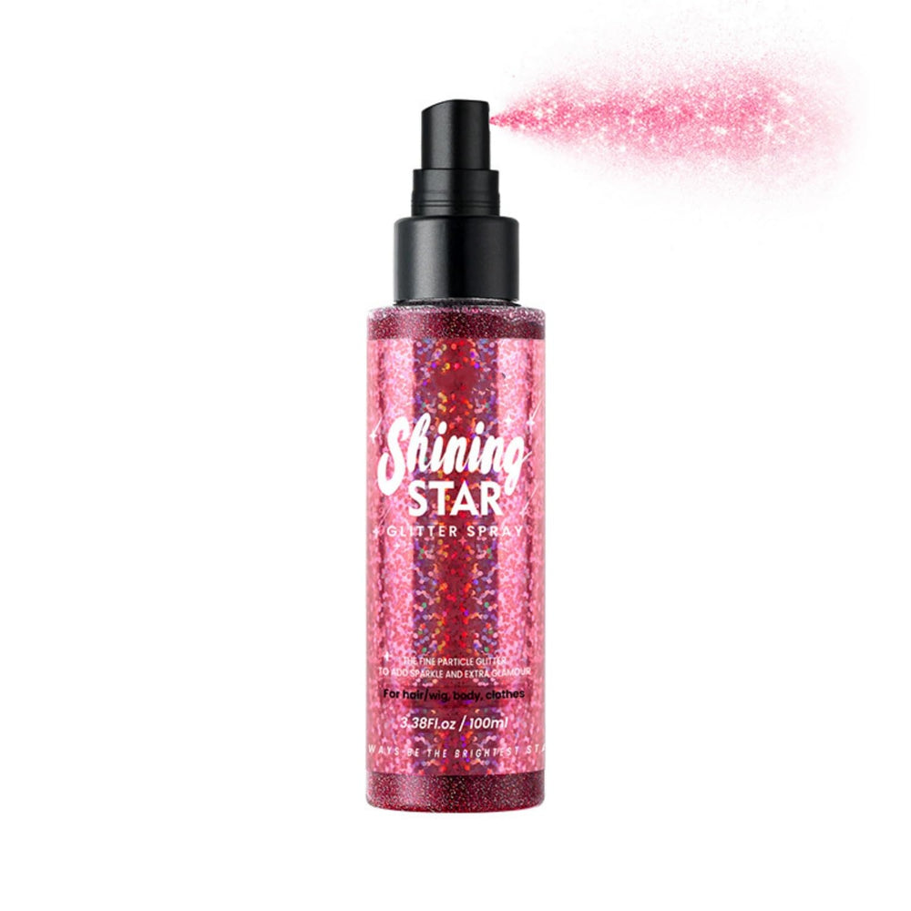 MAEPEOR Body Glitter Spray bottle close-up showing sleek design and fine shimmer.