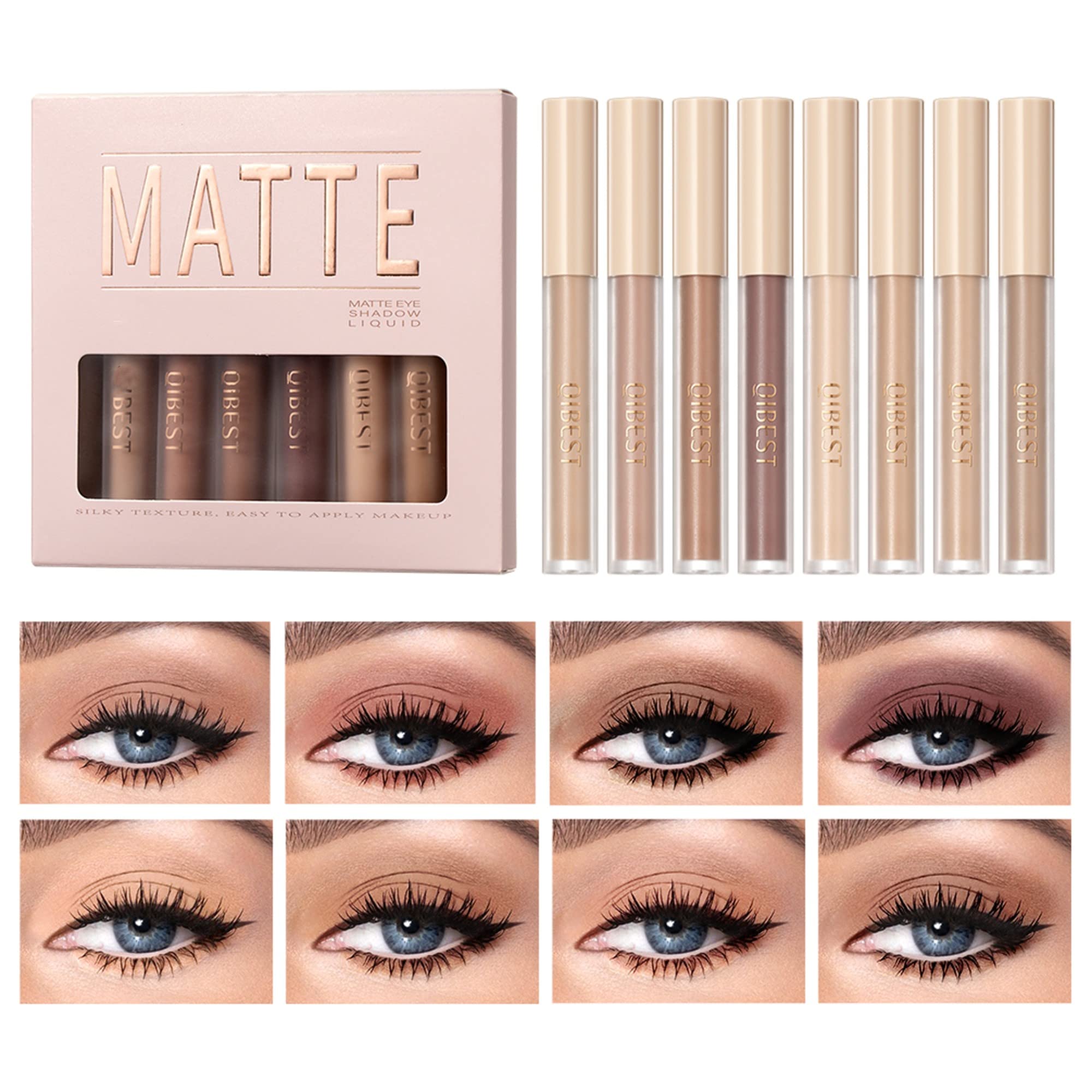 MAEPEOR Matte Liquid Eyeshadow in eight nude shades for a natural daily look