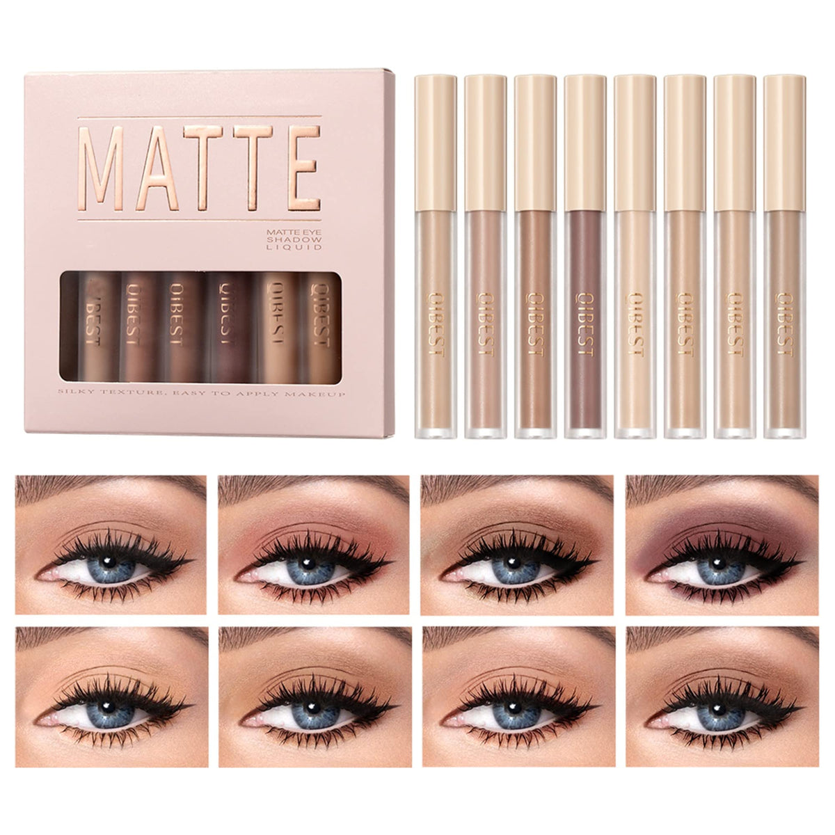 MAEPEOR Matte Liquid Eyeshadow in eight nude shades for a natural daily look