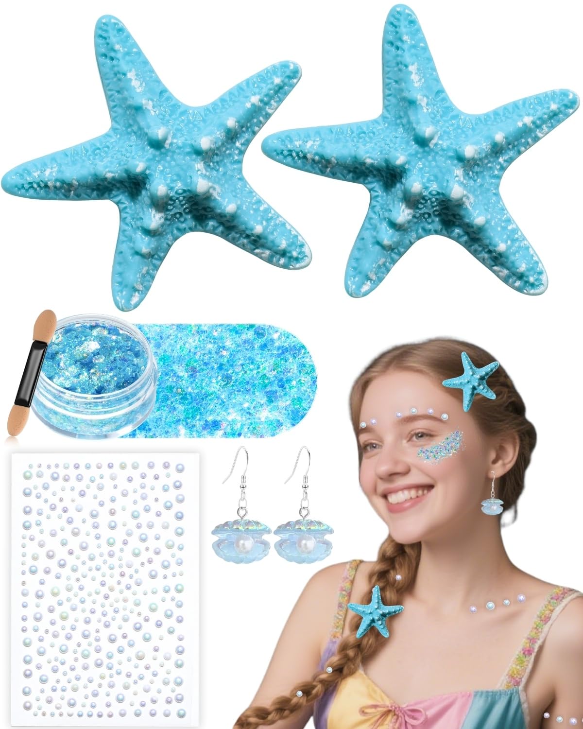 Maffuno mermaid starfish hair clips two-pack for a sparkling ocean look