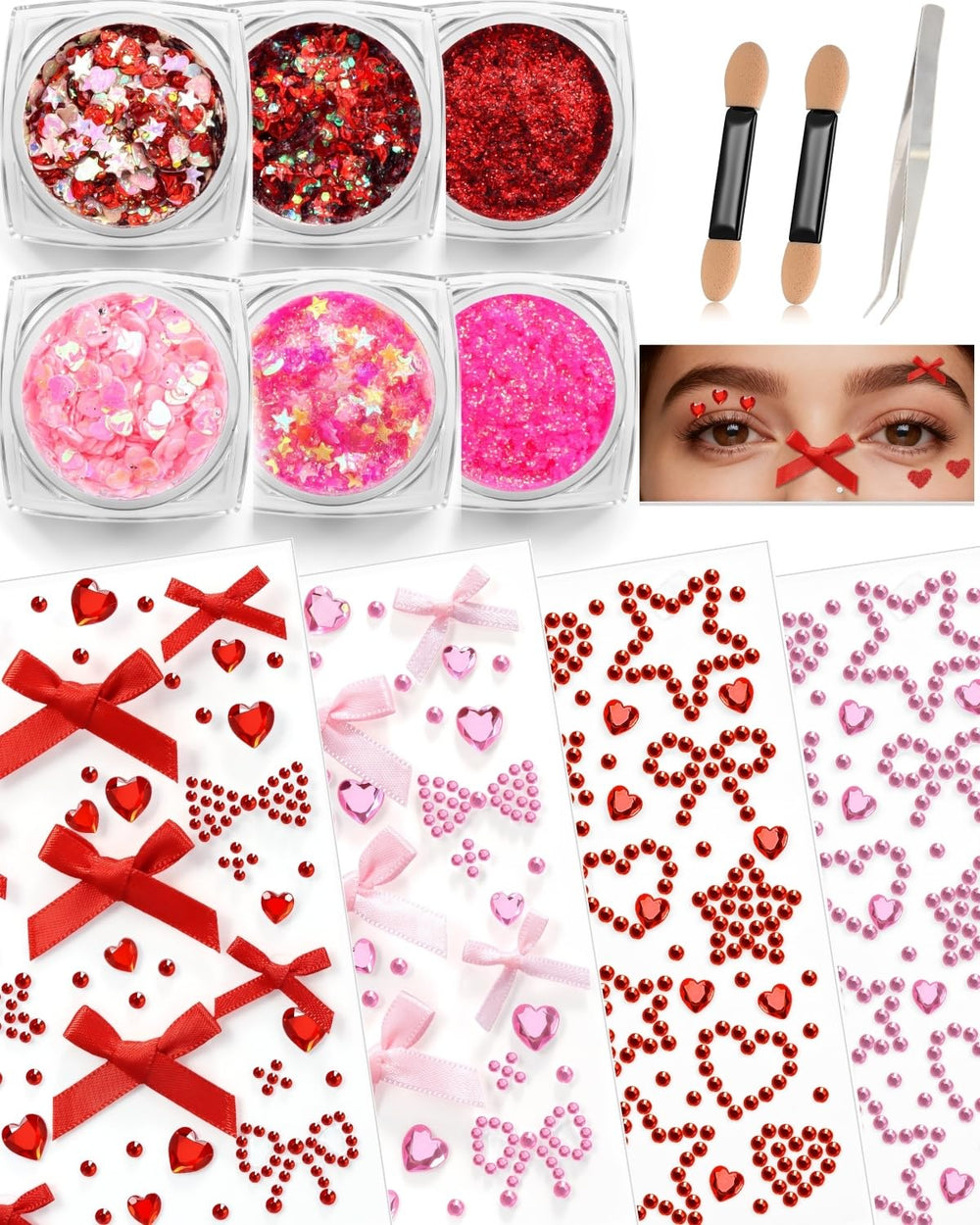 Maffuno Red Bow face gems ready to sparkle on the cheek for a festive look.