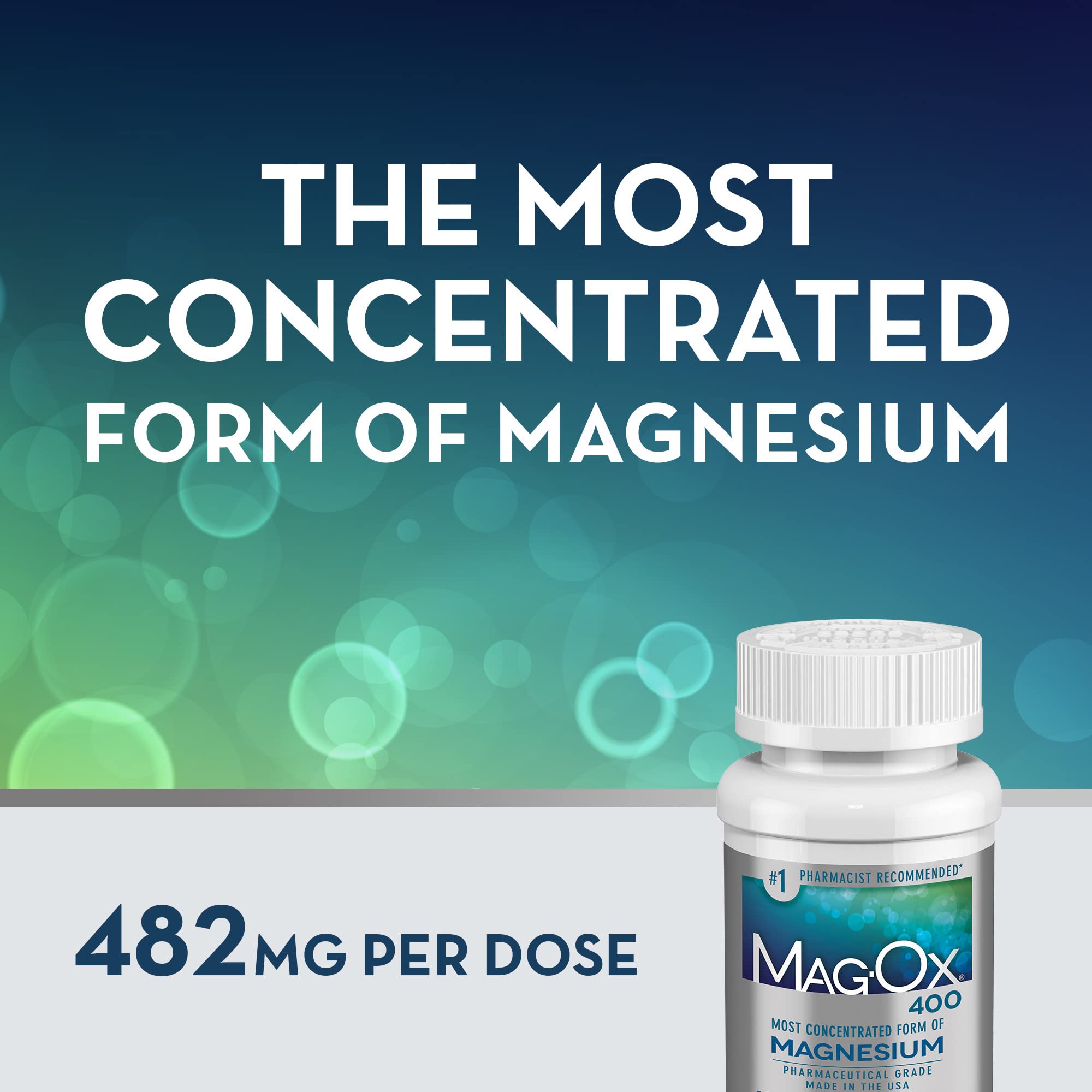 Mag-Ox 400 packaging with 120 tablets per bottle