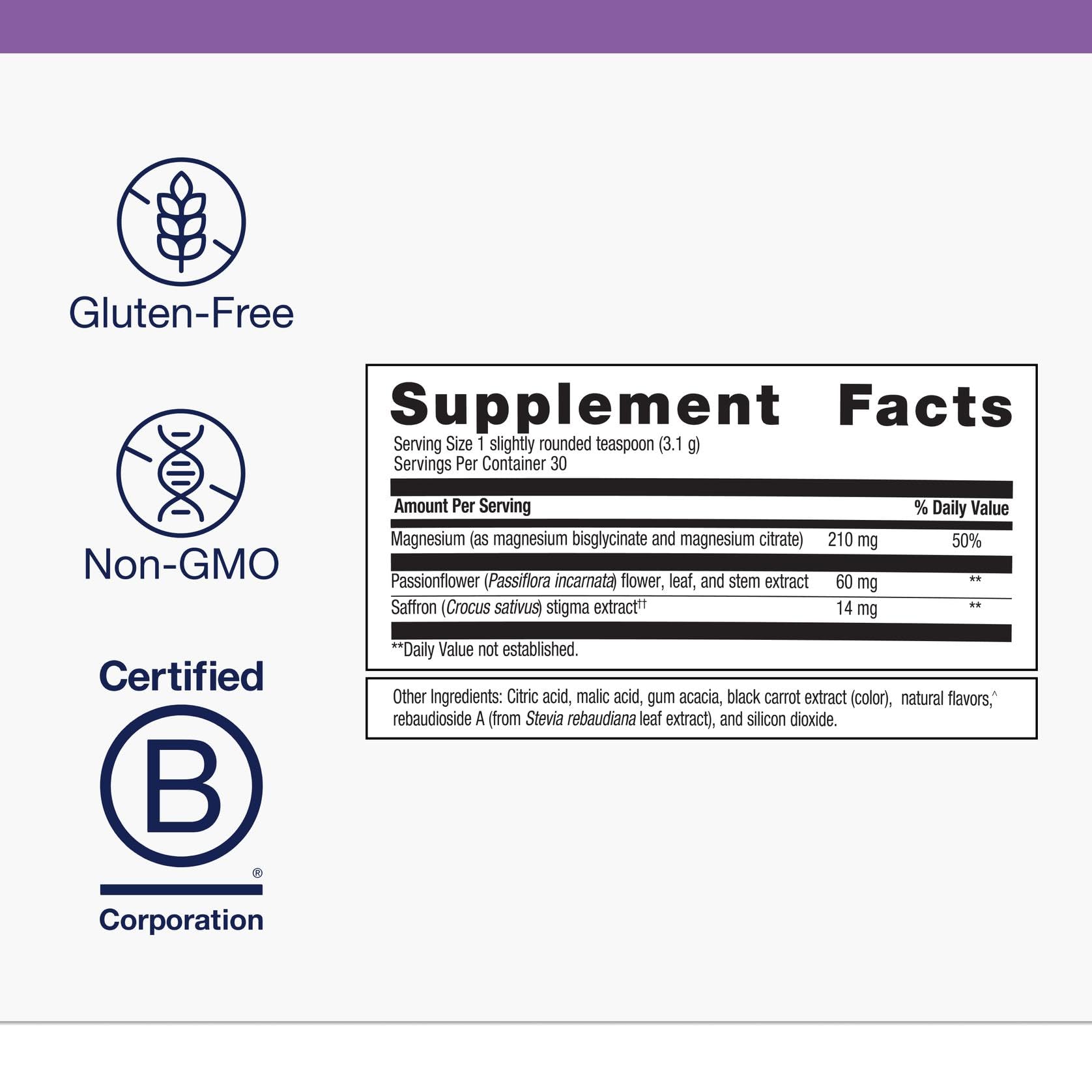 Back label showing supplement facts for MagActive Magnesium Night Powder