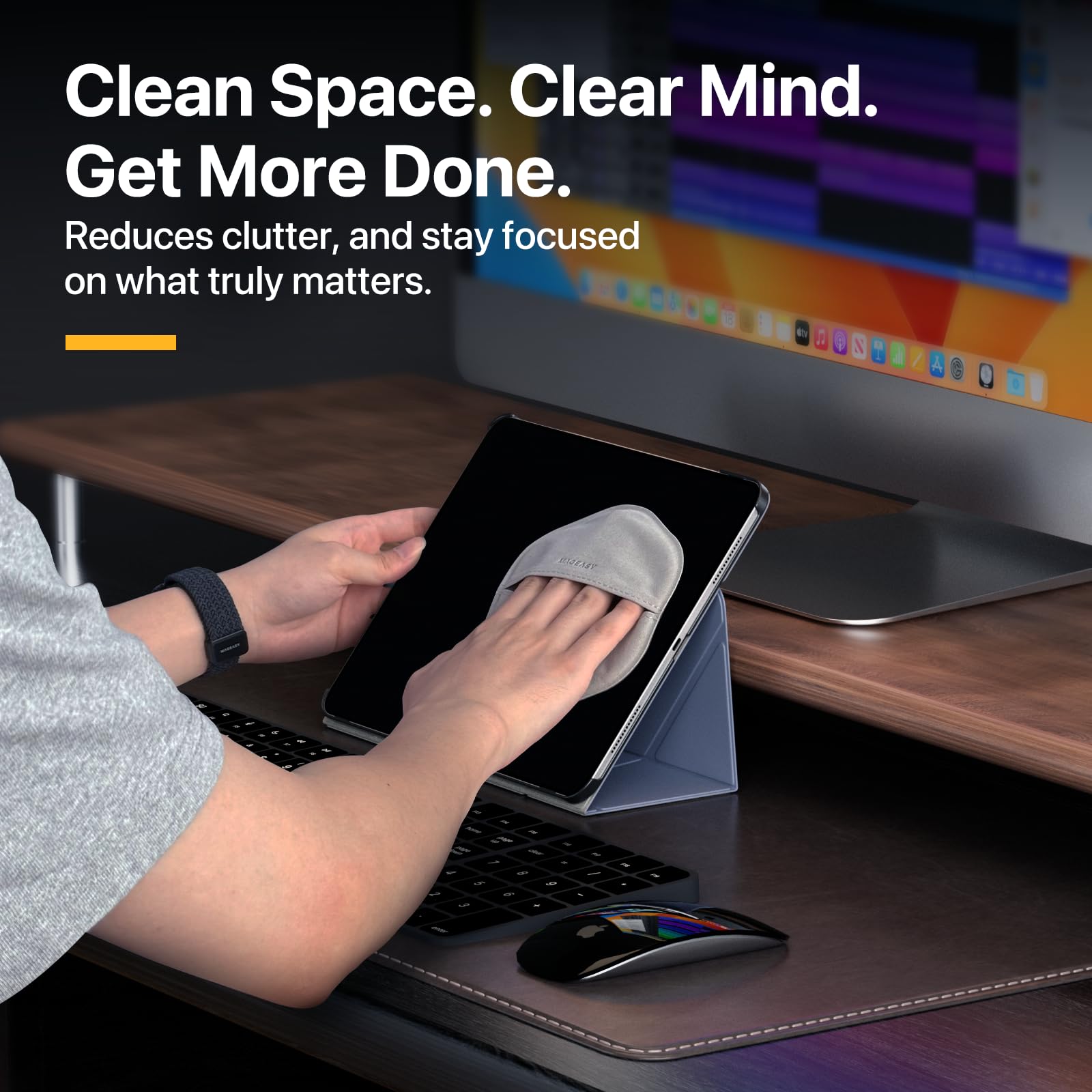 MAGEASY cloth wiping a laptop screen