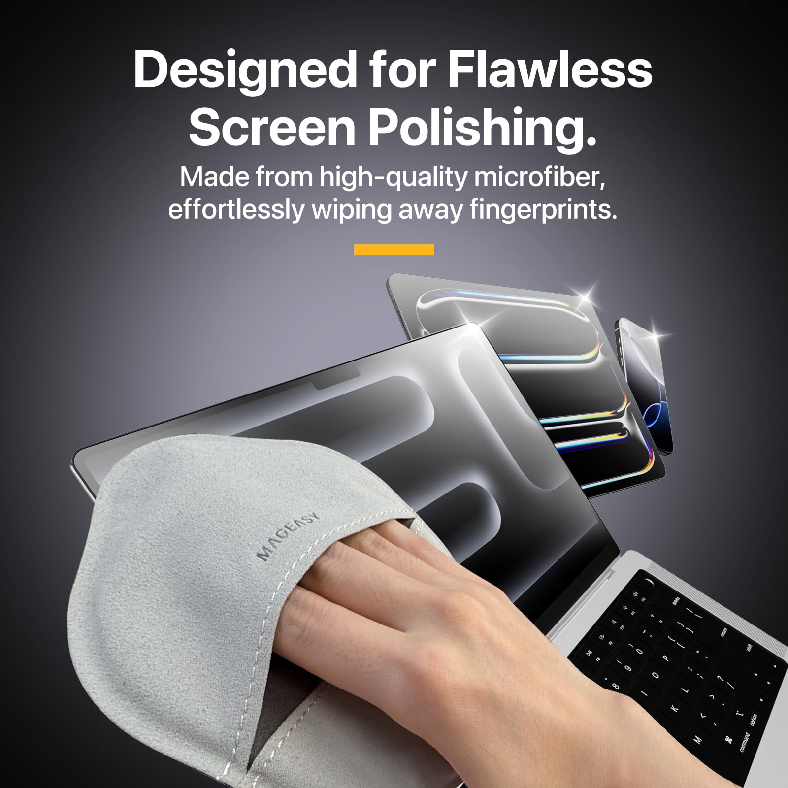 Cloth cleaning tablet and smartphone screens with precision