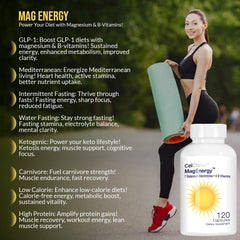 Front view of MagEnergy 7 packaging showing D3/K2, Biotin, and Zinc