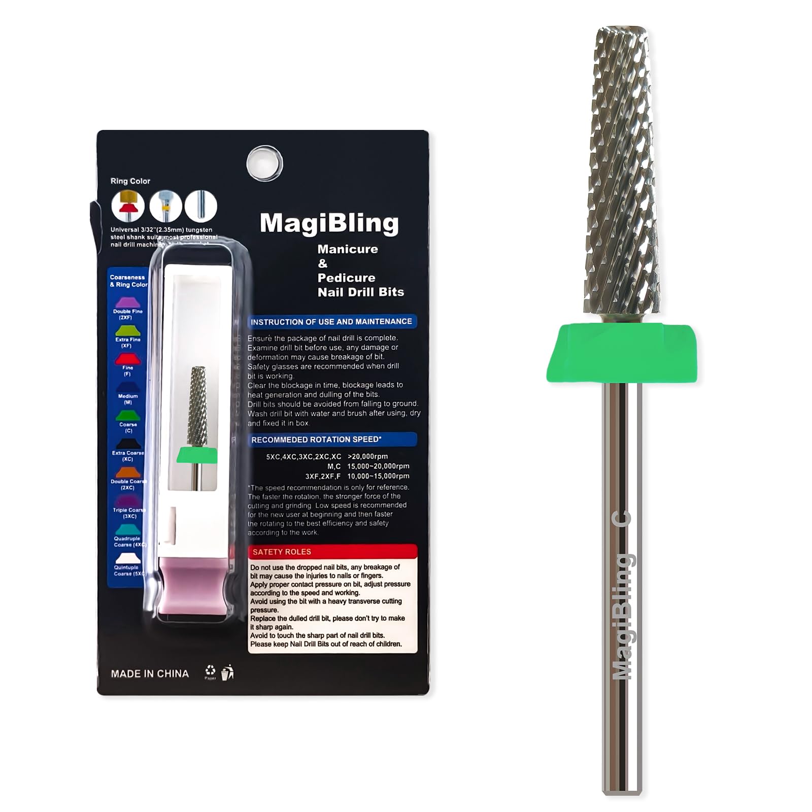 Magibling 16mm tapered barrel nail drill bit for precise false nail application.