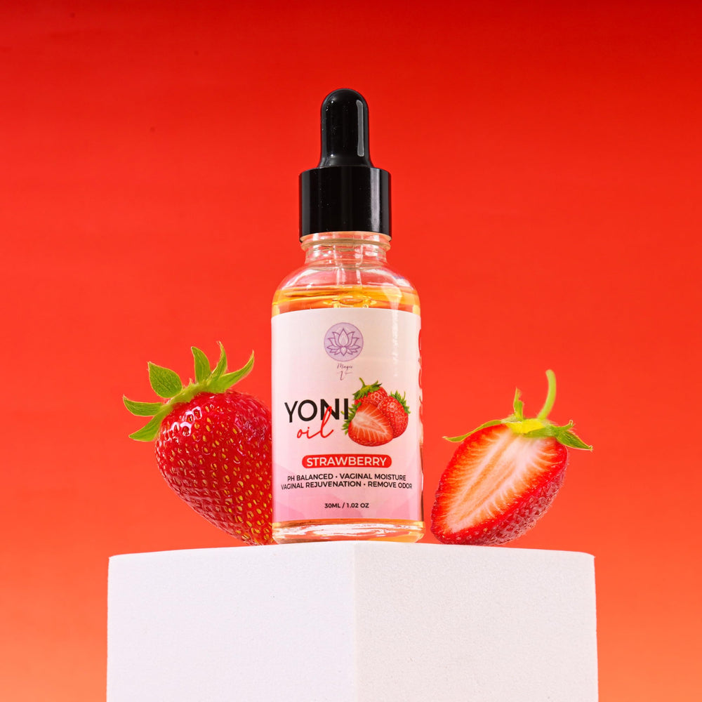 Magic V Yoni Oil strawberry fragrance offers pleasant, fruit-forward aroma during use.