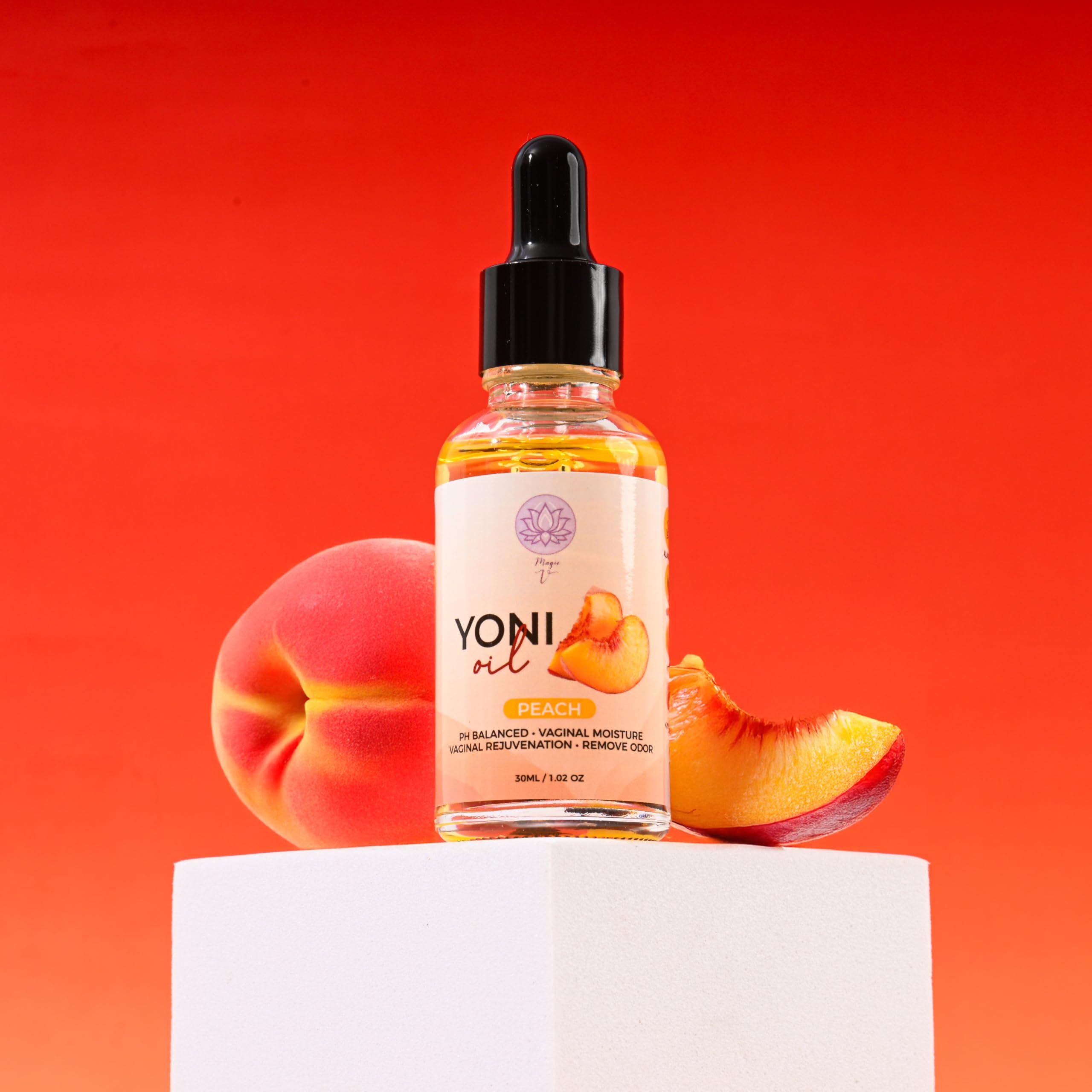 Magic V Steam yoni oil packaging explains vegan, non-GMO formulation.
