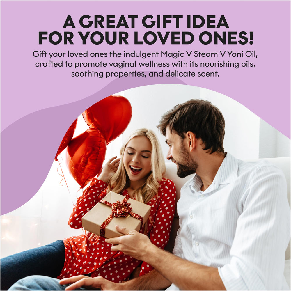 Magic V Yoni Oil packaging emphasizes vegan-friendly formula and non-GMO ingredients.