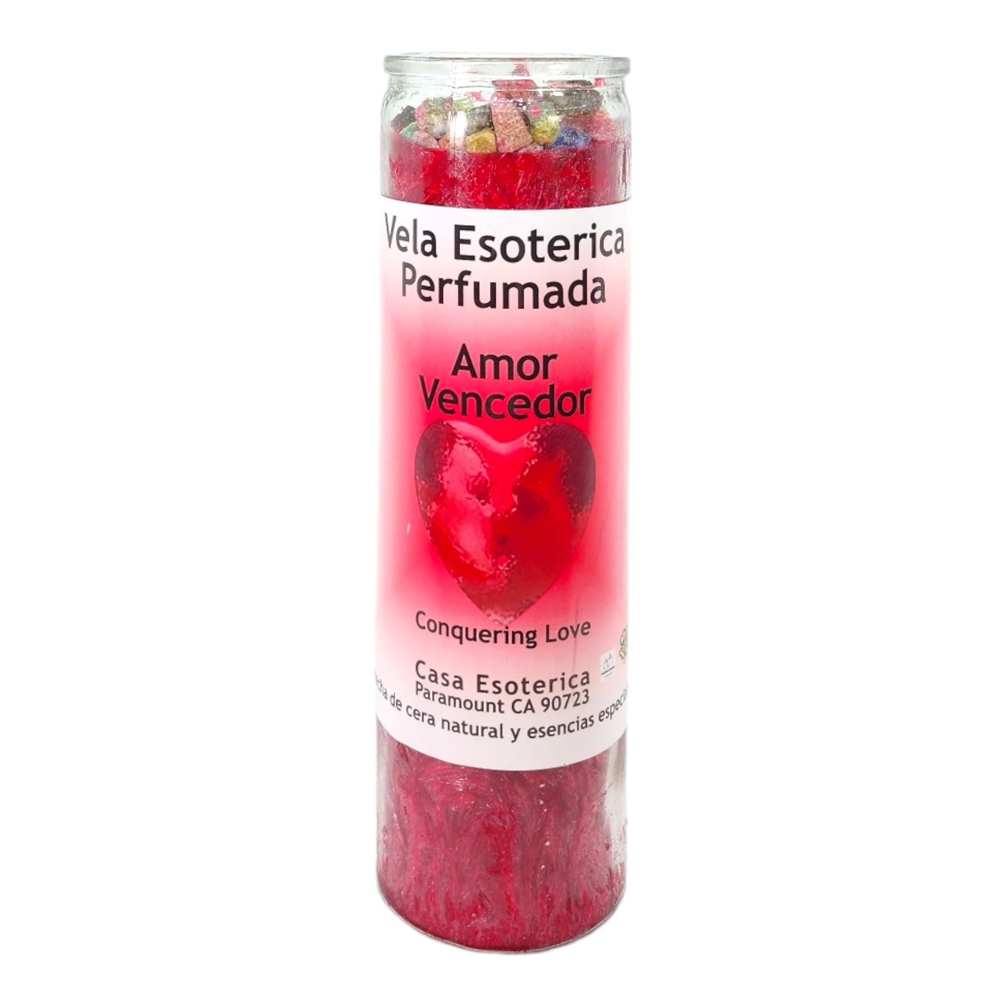 MAGICK SPACE Conquering Love palm wax candle red full burn enhances focus during rituals.