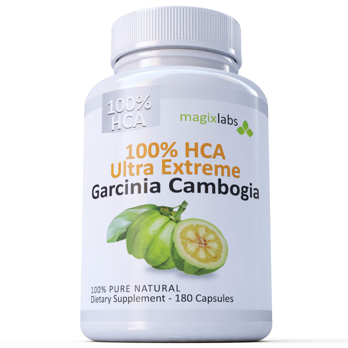 Front view of MagixLabs 100% HCA Ultra Extreme Garcinia Cambogia extract bottle