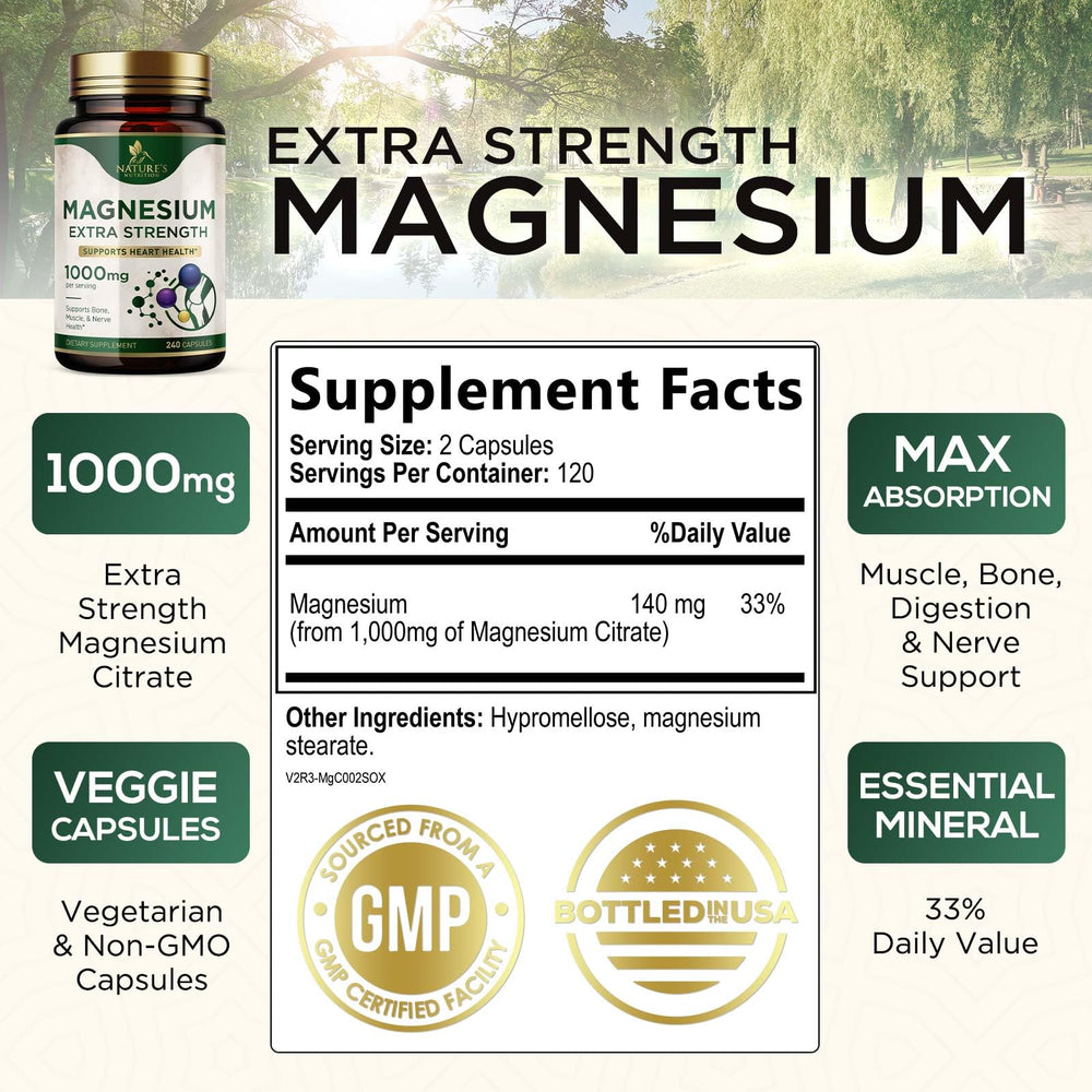 Close-up of 1000 mg magnesium citrate capsules