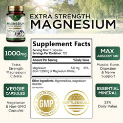 Close-up of 1000 mg magnesium citrate capsules