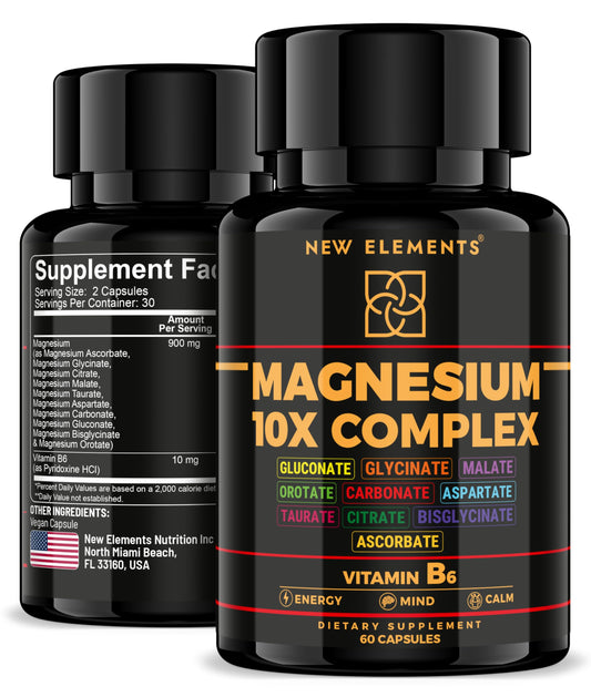 Magnesium 10X Complex bottle showing 900mg elemental magnesium