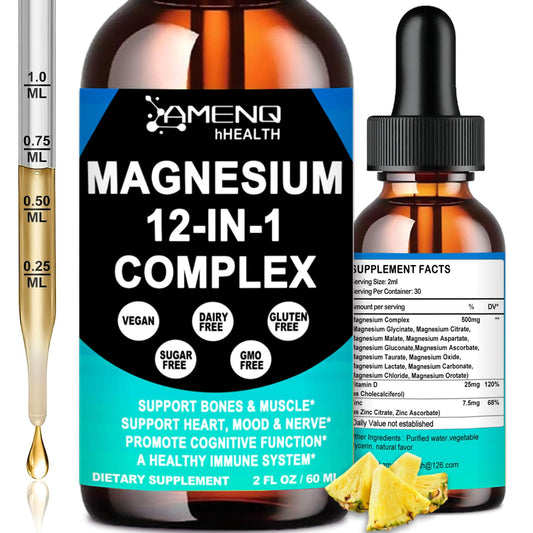 Front view of Magnesium 12-in-1 Liquid Drops bottle