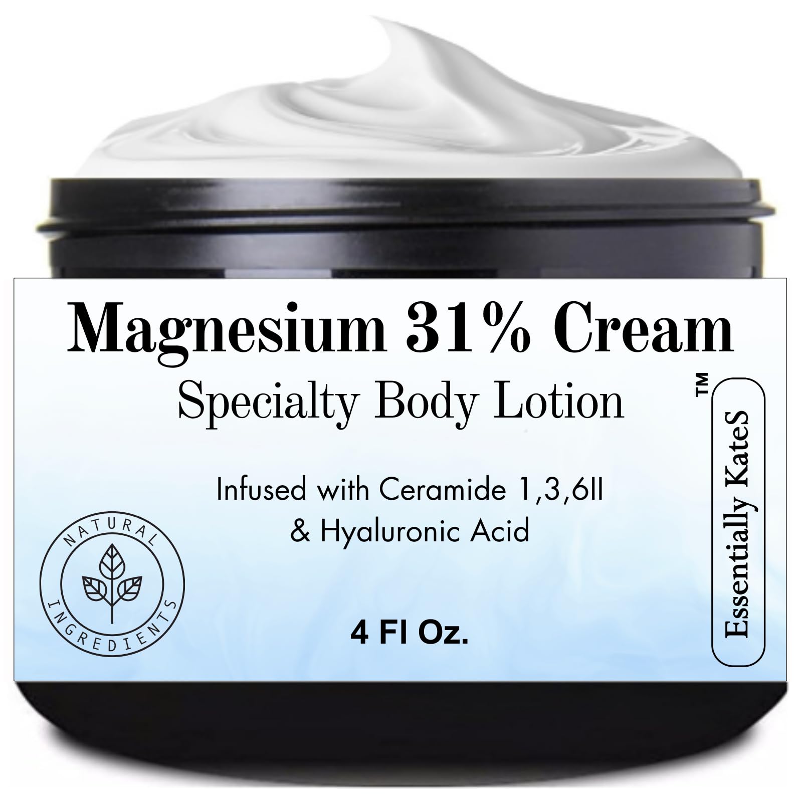 4 oz bottle of Magnesium 31% Cream Lotion with ceramides and hyaluronic acid