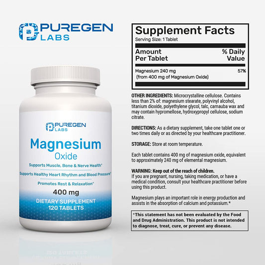 Close-up of magnesium 400mg high potency bottle label