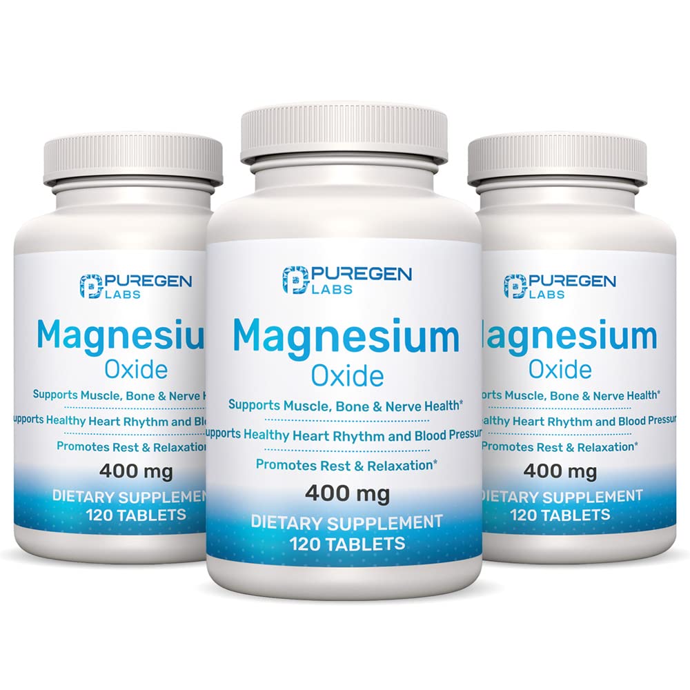 Magnesium 400mg high potency oxide supplement bottle with 3-pack 360 count