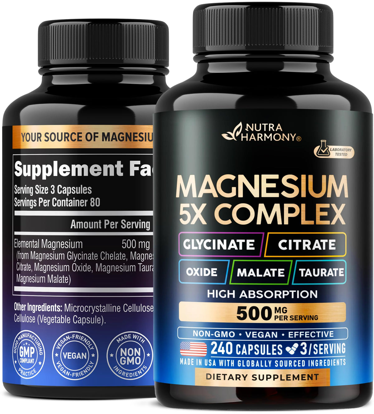 Magnesium 5-in-1 Complex 500 mg bottle on white background