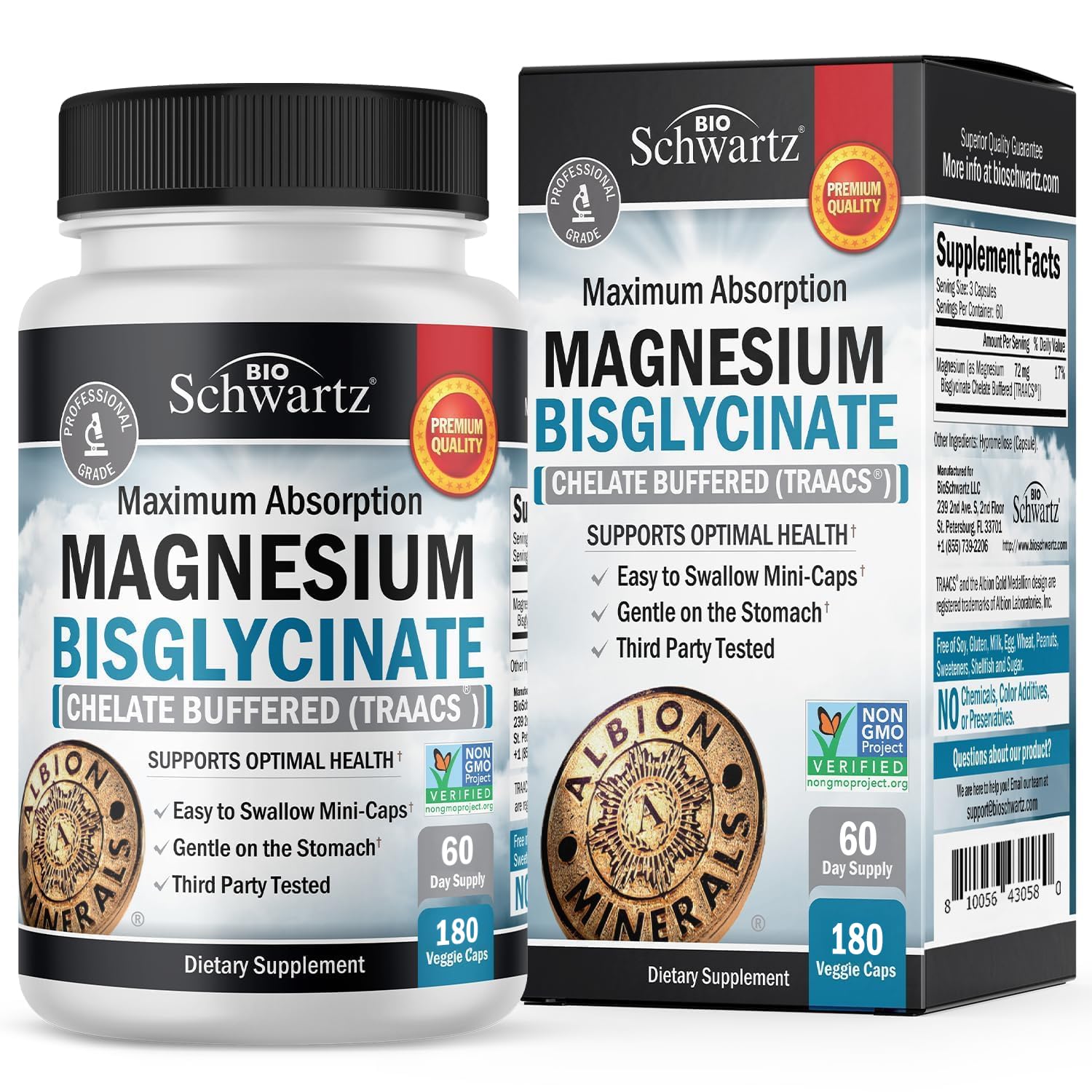 Front bottle of Magnesium Bisglycinate Chelated Supplement