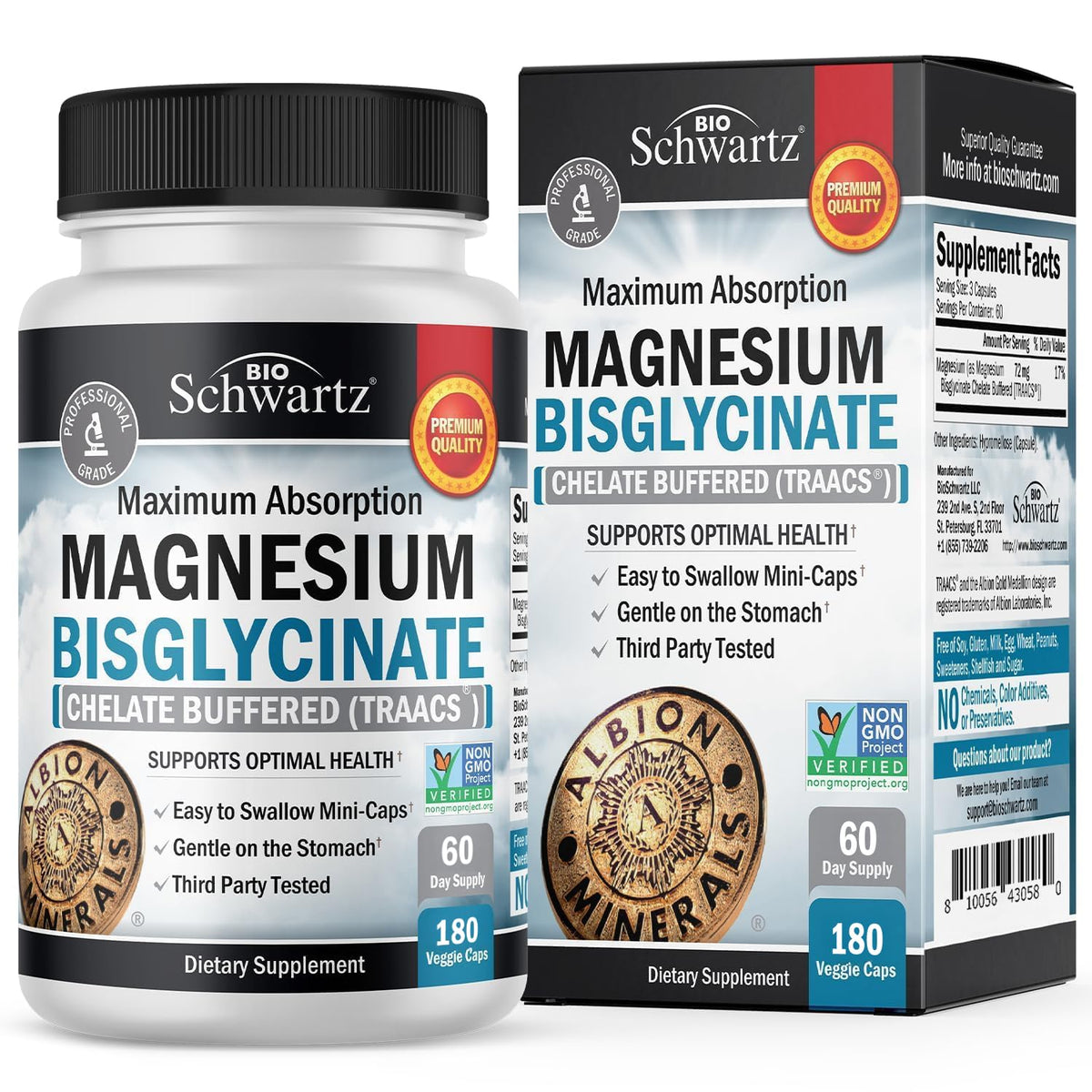 Front bottle of Magnesium Bisglycinate Chelated Supplement