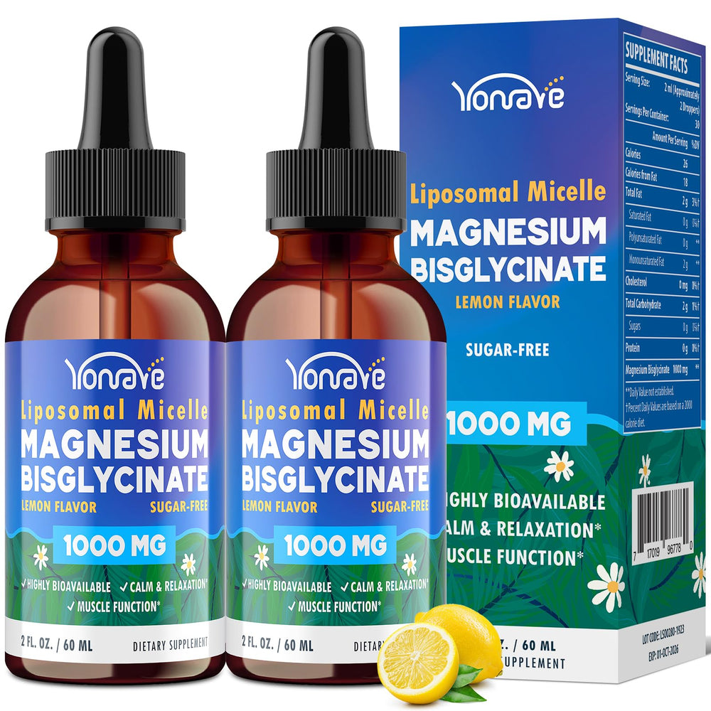 Close-up of Magnesium Bisglycinate liquid lemon bottle