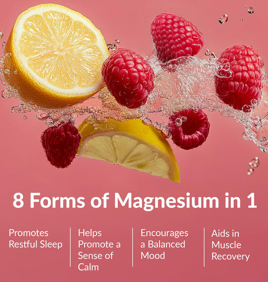 Infographic showcasing the 8 bioavailable magnesium forms
