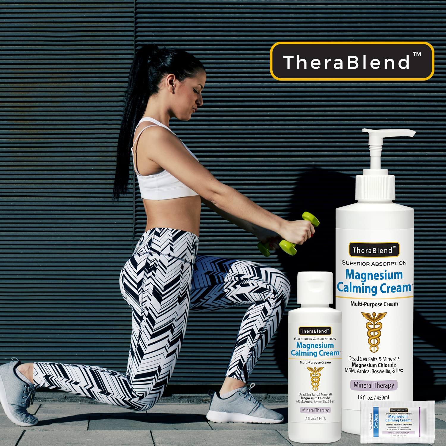 Hands applying Magnesium Calming Cream to skin
