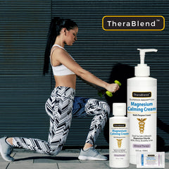 Hands applying Magnesium Calming Cream to skin