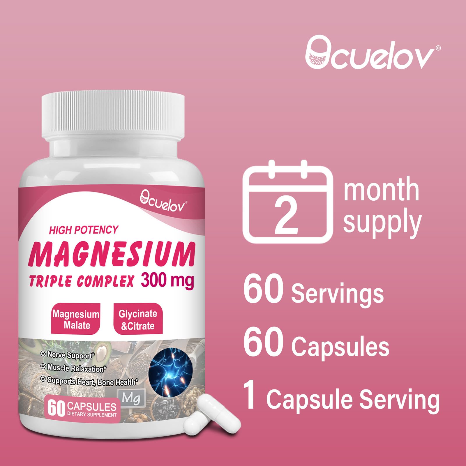 Close-up view of magnesium capsules in bottle