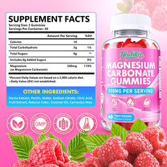 Bottle of Magnesium Carbonate 500mg Gummies Raspberry flavor