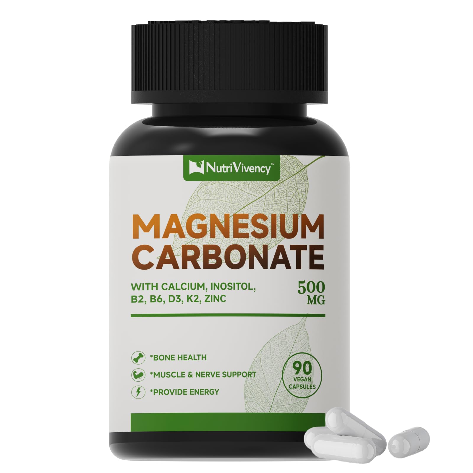 Bottle of Magnesium Carbonate Capsules 500 mg supporting bone health