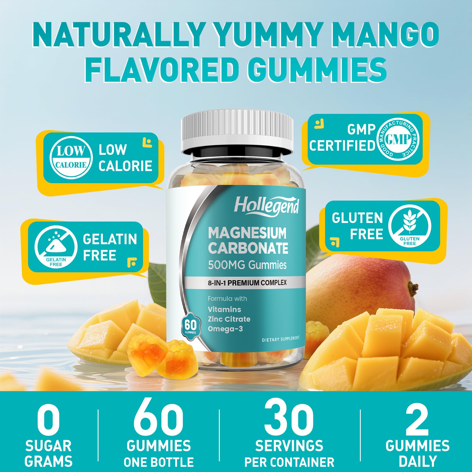 Gummy texture close-up with tropical mango flavor