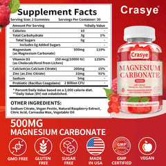 Nutrient panel showing magnesium carbonate along with calcium, vitamin D3, and zinc