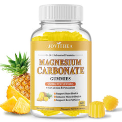 Bottle of Magnesium Carbonate Gummies 500mg Pineapple Flavor 60 Count
