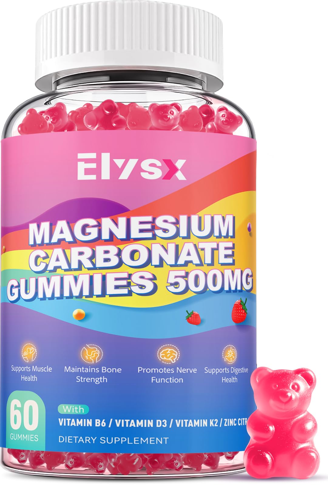 Bottle of Magnesium Carbonate 500mg Gummies - 60 count