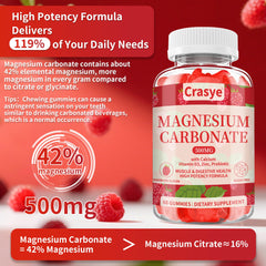 Close-up of raspberry-flavored magnesium carbonate gummy