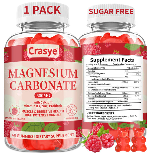 Full bottle of Raspberry Magnesium Carbonate 500mg Gummies