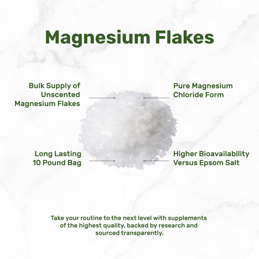 Close-up of magnesium chloride flakes for bulk 10 lb supply
