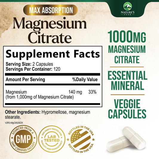 High-absorption Magnesium Citrate 1000mg capsules