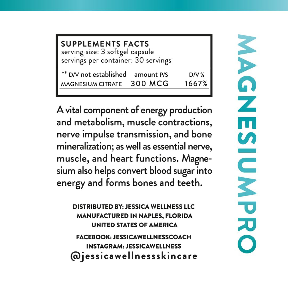 Close-up of product label showing 300mg magnesium citrate and 90 capsules