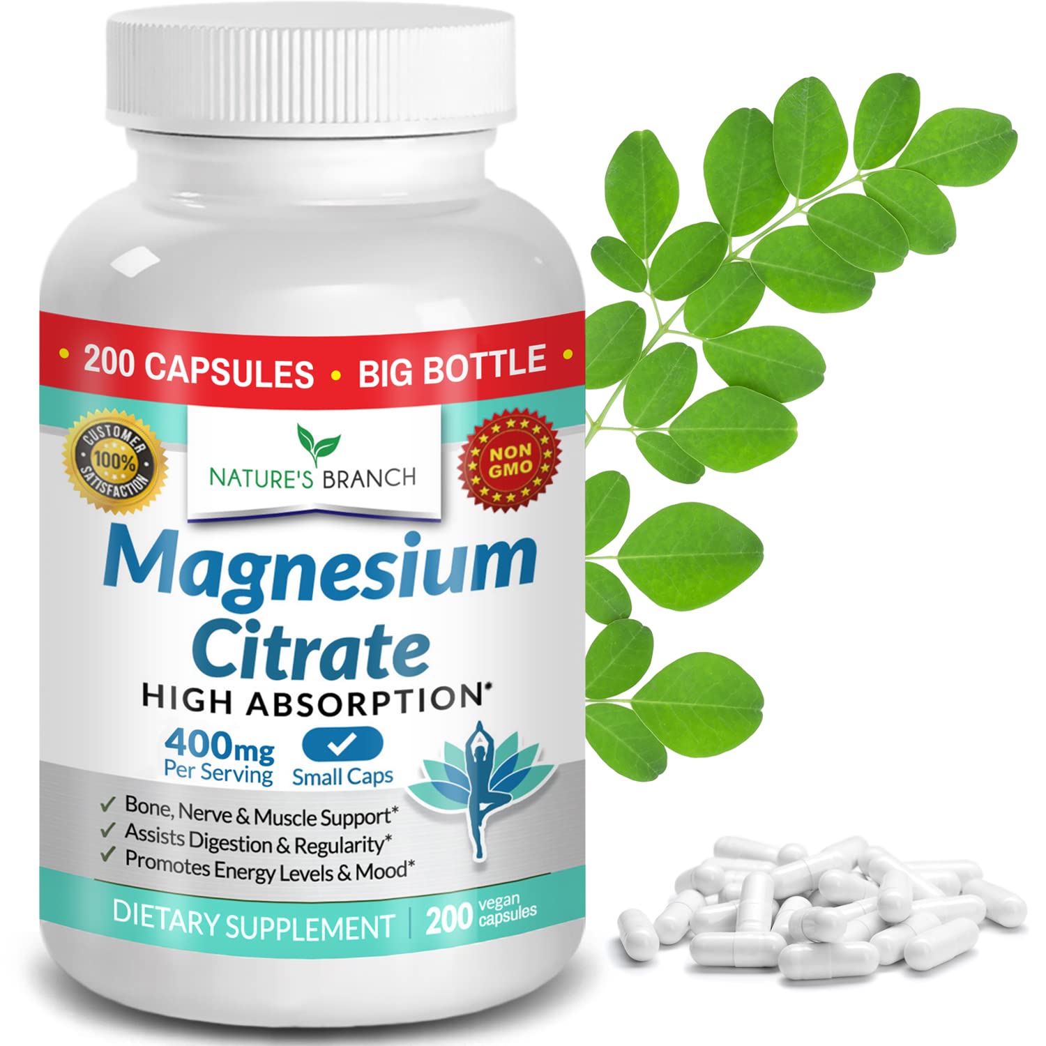 Magnesium Citrate 400 mg bottle with 200 capsules