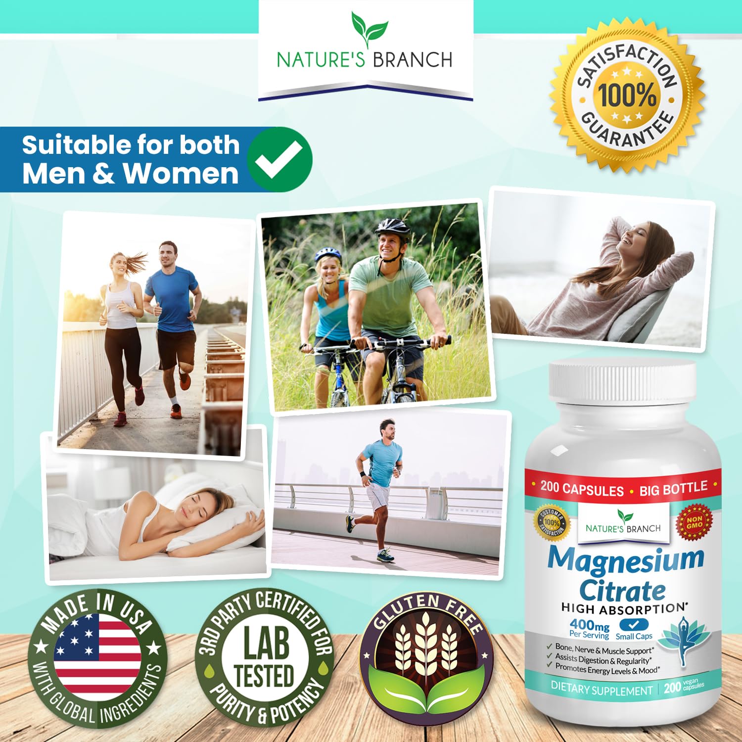 Bottle highlighting sleep support and heart health benefits
