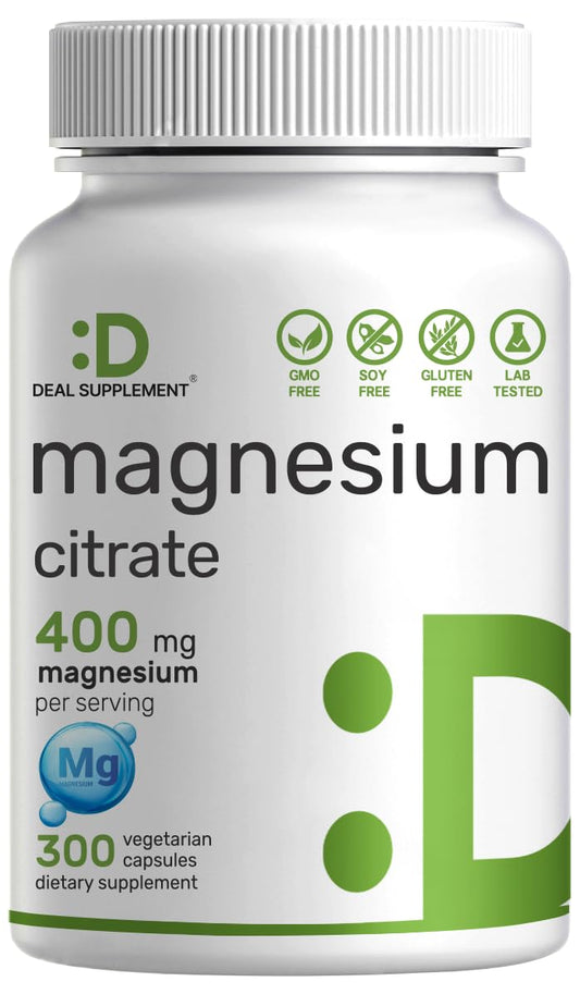 Bottle label showing Magnesium Citrate 400mg per serving