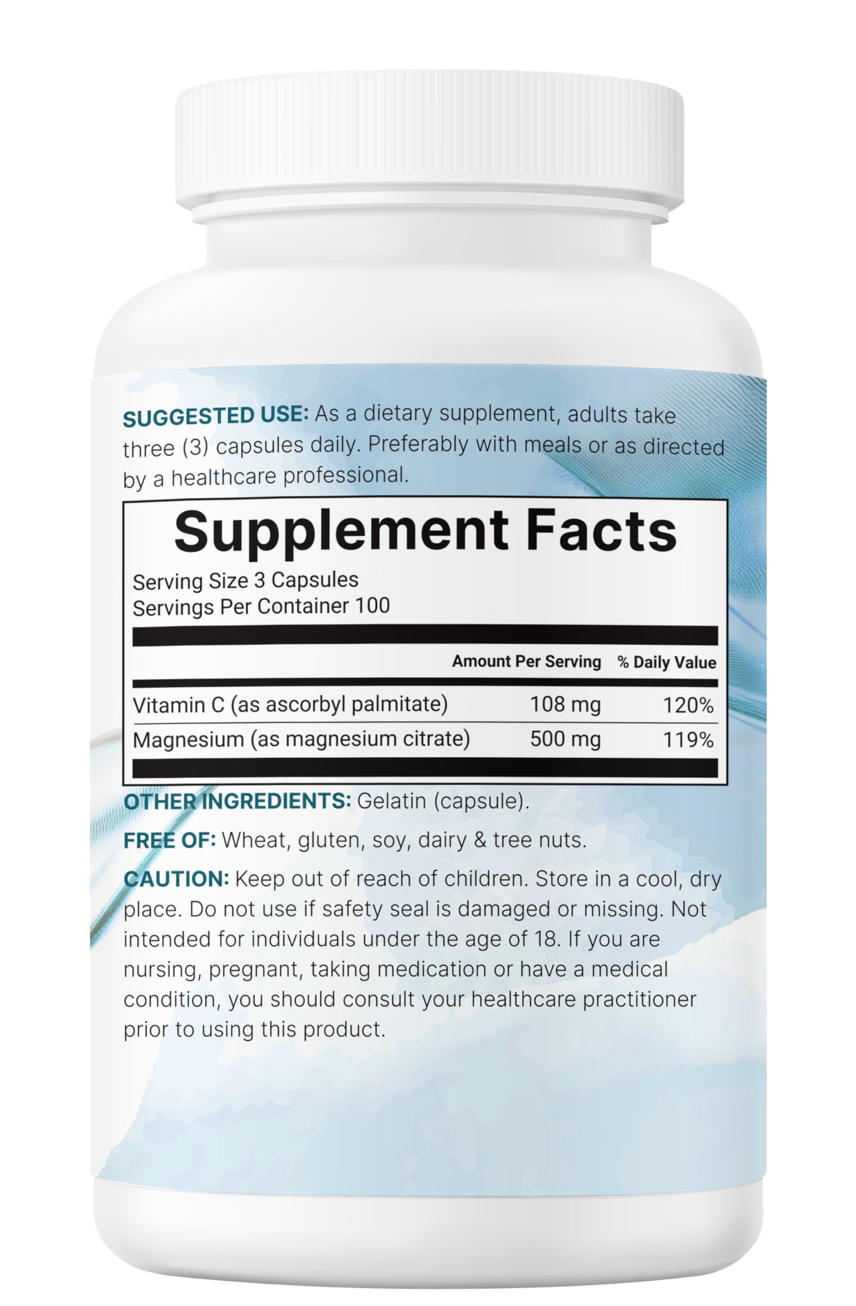 Close-up of bottle label showing 500mg magnesium citrate