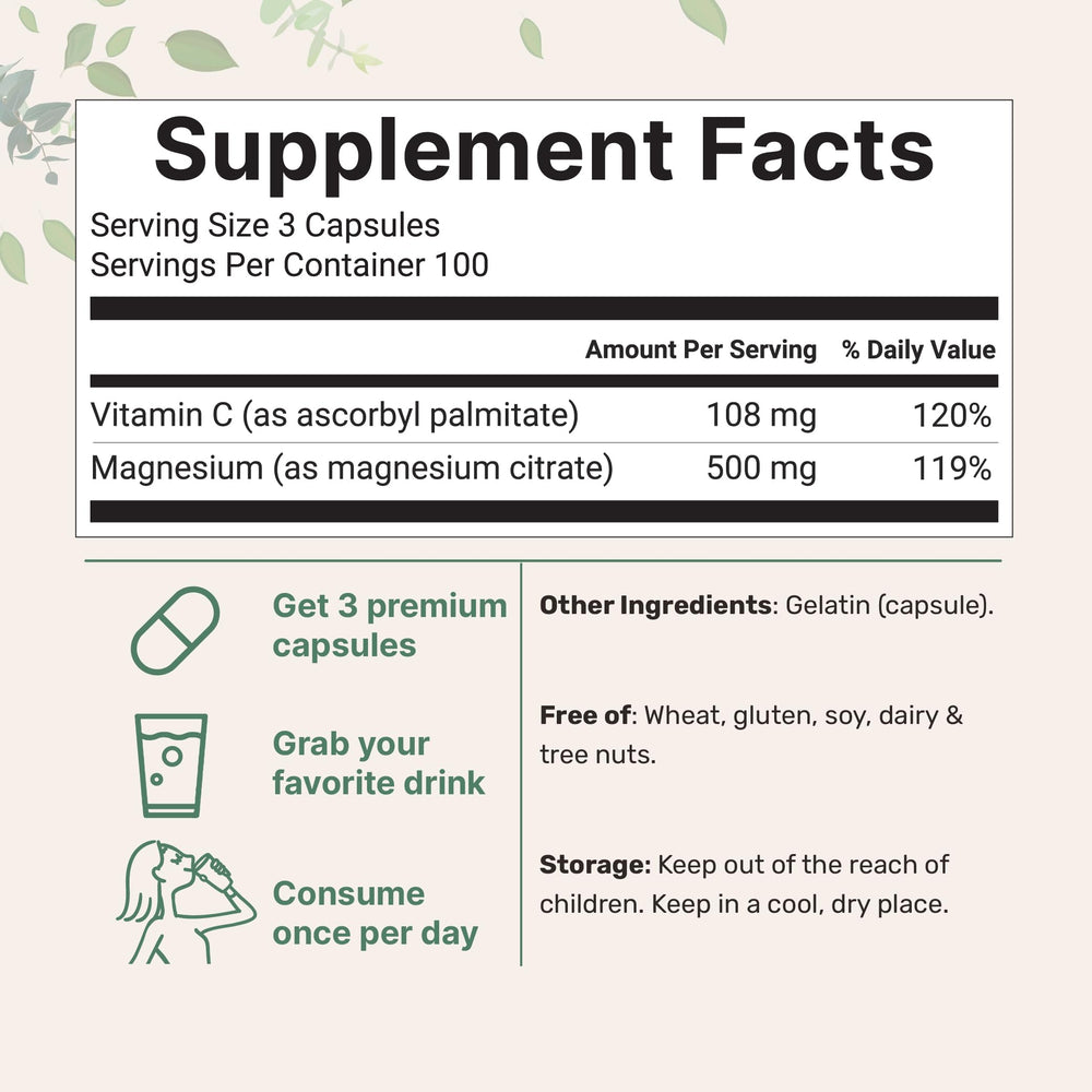 Magnesium citrate 500mg capsules shown in bottle