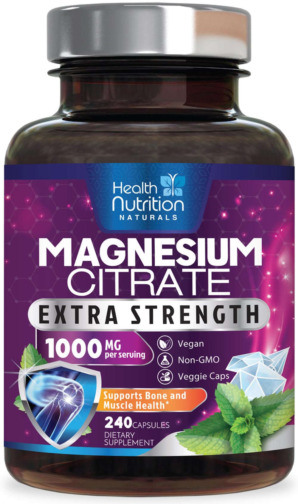 Product hero image showing Magnesium Citrate Capsules 1000mg bottle