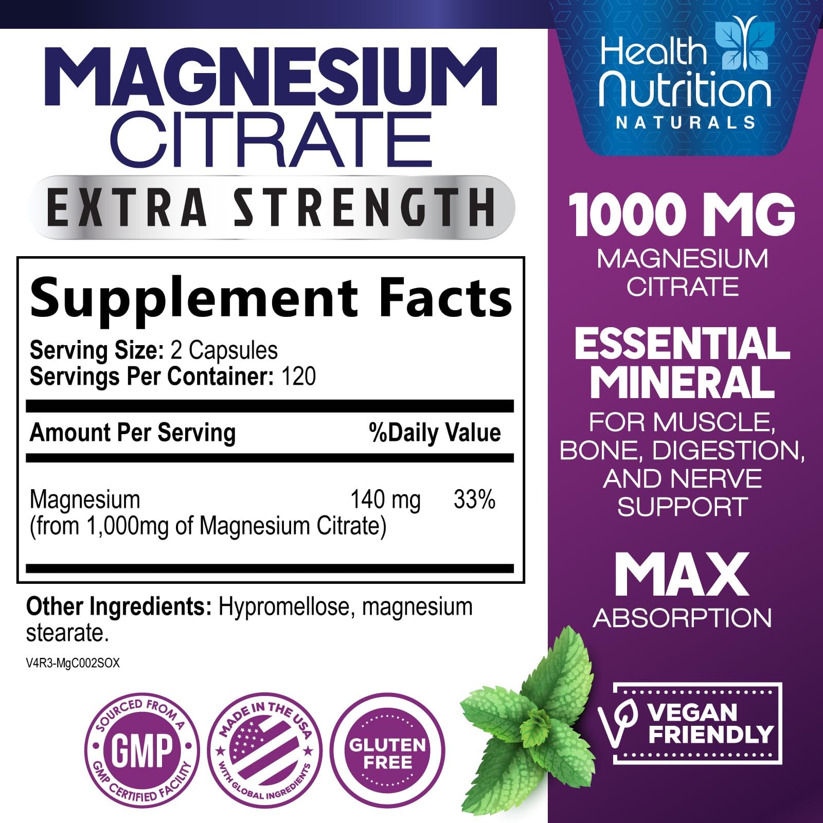 Bottle packaging of Magnesium Citrate Capsules 1000mg