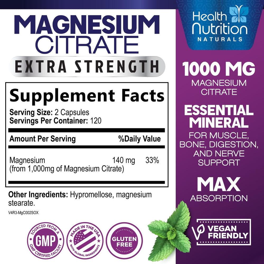 Bottle packaging of Magnesium Citrate Capsules 1000mg
